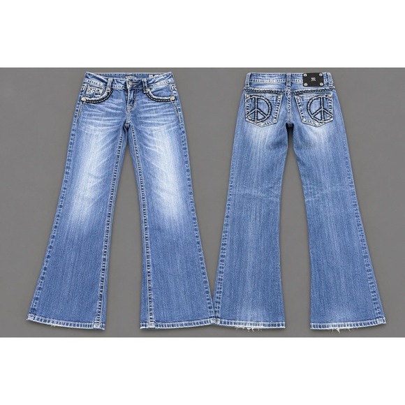 Miss Me Denim - MISS ME Jeans womens 26x32 low rise Boot Peace Sign Rhinestone Y2K embelished